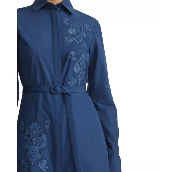 1198$ Lafayette 148 New York Baroque Embroidered Dress Belted Waist Size 4 Blue - Picture 3 of 4